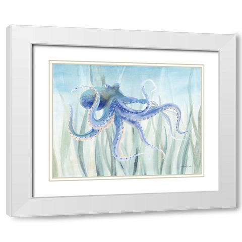 Undersea Octopus Seaweed White Modern Wood Framed Art Print with Double Matting by Nai, Danhui