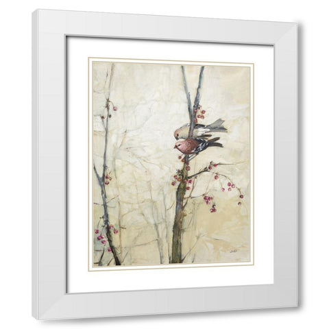 Wings in the Berries White Modern Wood Framed Art Print with Double Matting by Purinton, Julia
