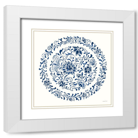 Circle of Life III Indigo White Modern Wood Framed Art Print with Double Matting by Nai, Danhui