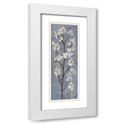 Almond Branch I on Slate Blue White Modern Wood Framed Art Print with Double Matting by Vassileva, Silvia
