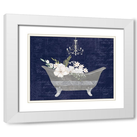 Floral Bath II Indigo White Modern Wood Framed Art Print with Double Matting by Prahl, Courtney