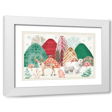 Snowy Critters I White Modern Wood Framed Art Print with Double Matting by June, Dina