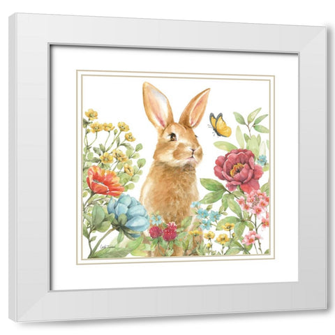 Garden Bunnies IV White Modern Wood Framed Art Print with Double Matting by Trimbach, Leslie