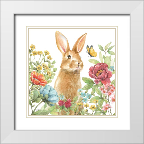 Garden Bunnies IV White Modern Wood Framed Art Print with Double Matting by Trimbach, Leslie