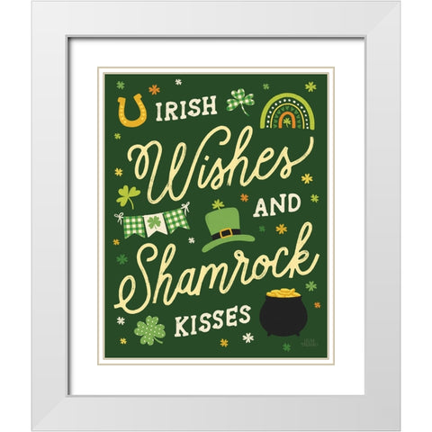 Shamrock Wishes II White Modern Wood Framed Art Print with Double Matting by Marshall, Laura