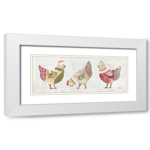 Patchwork Chickens I White Modern Wood Framed Art Print with Double Matting by Prahl, Courtney