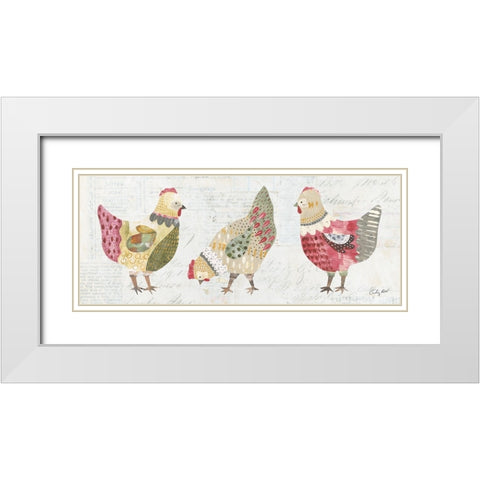 Patchwork Chickens I White Modern Wood Framed Art Print with Double Matting by Prahl, Courtney