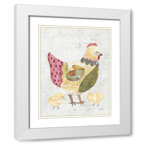 Patchwork Chickens III White Modern Wood Framed Art Print with Double Matting by Prahl, Courtney