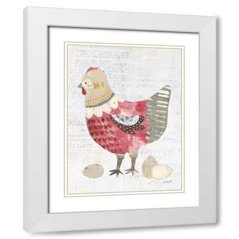 Patchwork Chickens IV White Modern Wood Framed Art Print with Double Matting by Prahl, Courtney