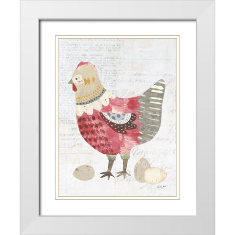 Patchwork Chickens IV White Modern Wood Framed Art Print with Double Matting by Prahl, Courtney