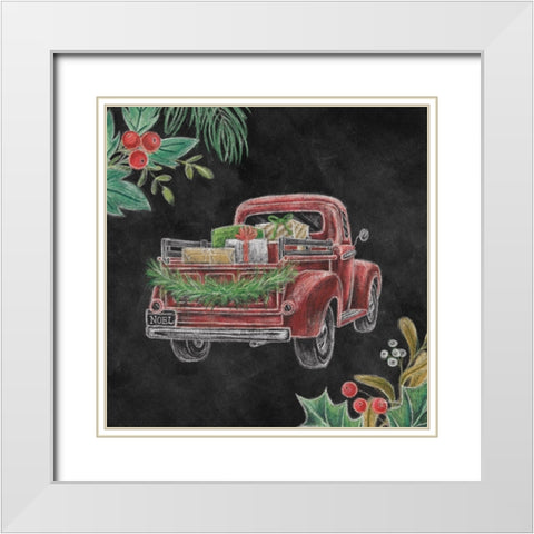Christmas Chalk Truck III White Modern Wood Framed Art Print with Double Matting by Urban, Mary