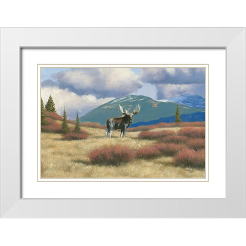 Northern Moose White Modern Wood Framed Art Print with Double Matting by Studio, Wellington