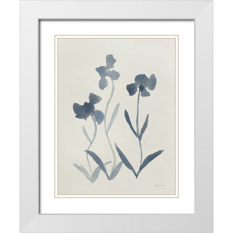 Blue Florals I White Modern Wood Framed Art Print with Double Matting by Munger, Pamela