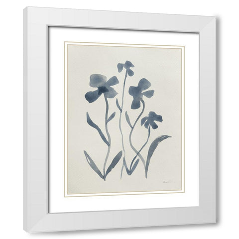 Blue Florals II White Modern Wood Framed Art Print with Double Matting by Munger, Pamela