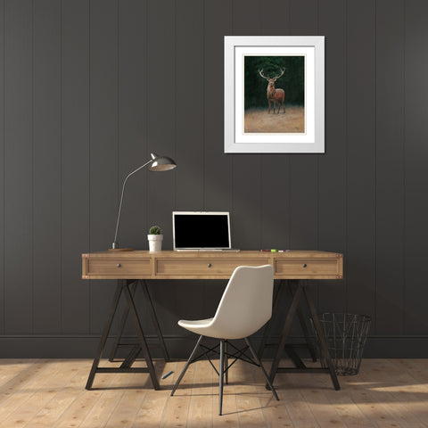 Stag White Modern Wood Framed Art Print with Double Matting by Wellington Studio