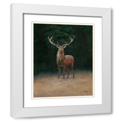 Stag White Modern Wood Framed Art Print with Double Matting by Wellington Studio