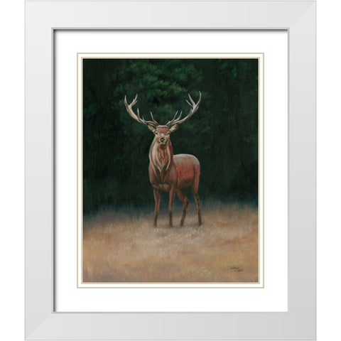 Stag White Modern Wood Framed Art Print with Double Matting by Wellington Studio