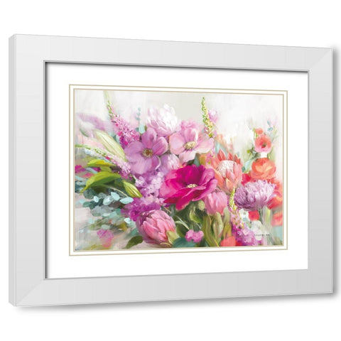 Bright Florals White Modern Wood Framed Art Print with Double Matting by Nai, Danhui
