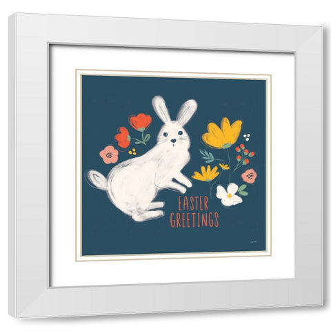 Hop Into Spring I White Modern Wood Framed Art Print with Double Matting by York, Leah
