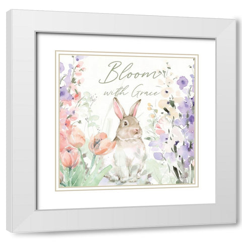 Blooming Bunnies III White Modern Wood Framed Art Print with Double Matting by Pete, Katrina