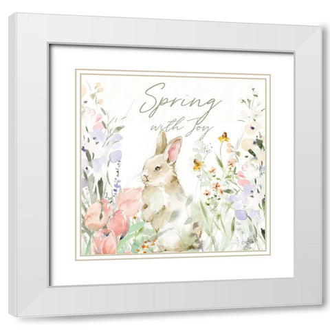 Blooming Bunnies IV White Modern Wood Framed Art Print with Double Matting by Pete, Katrina