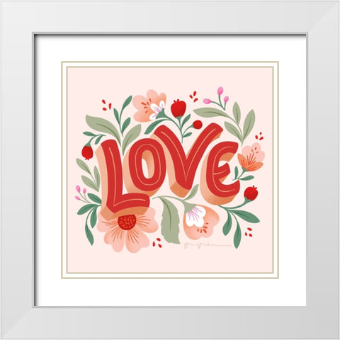 Love I Pink White Modern Wood Framed Art Print with Double Matting by Graham, Gia