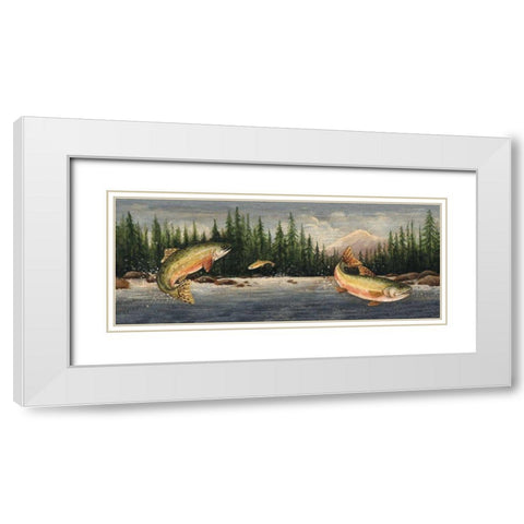 Northwoods Trout White Modern Wood Framed Art Print with Double Matting by Brown, David Carter