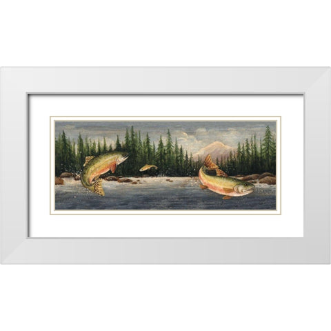 Northwoods Trout White Modern Wood Framed Art Print with Double Matting by Brown, David Carter