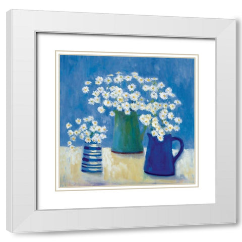 Summer Daisies White Modern Wood Framed Art Print with Double Matting by Clark, Michael