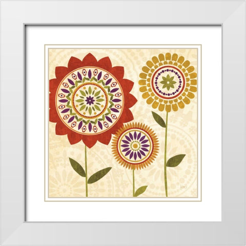 Fall Flowers I White Modern Wood Framed Art Print with Double Matting by Charron, Veronique
