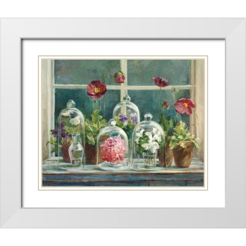 Purple Poppies Windowsill Crop White Modern Wood Framed Art Print with Double Matting by Nai, Danhui