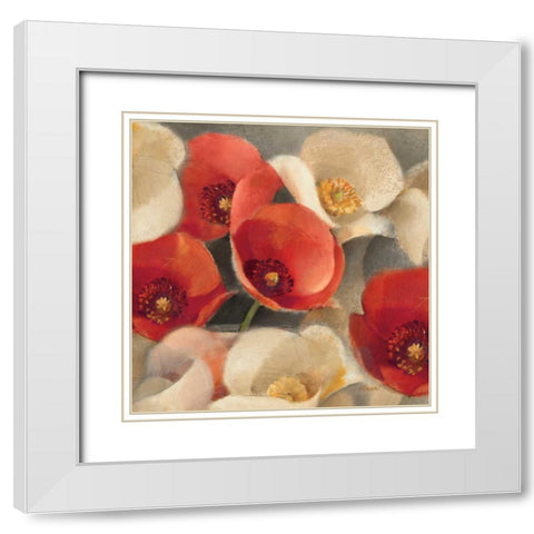 Poppies Bloom II White Modern Wood Framed Art Print with Double Matting by Hristova, Albena