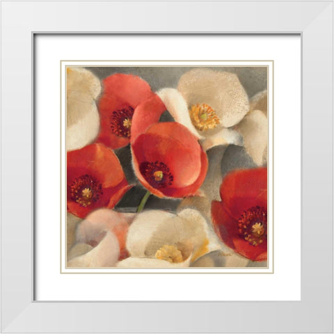 Poppies Bloom II White Modern Wood Framed Art Print with Double Matting by Hristova, Albena