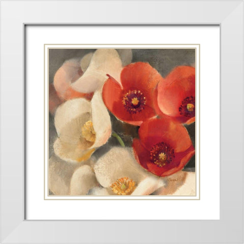 Poppies Bloom III White Modern Wood Framed Art Print with Double Matting by Hristova, Albena