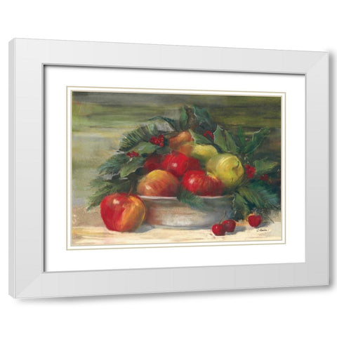 Apples and Holly White Modern Wood Framed Art Print with Double Matting by Rowan, Carol