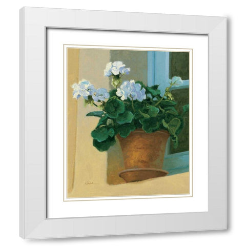 Creancey Geraniums I White Modern Wood Framed Art Print with Double Matting by Novak, Shirley