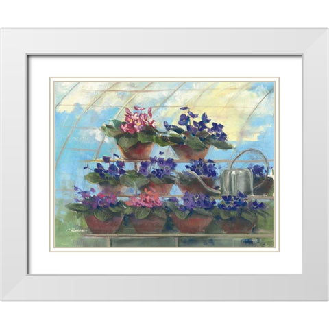 Violets White Modern Wood Framed Art Print with Double Matting by Rowan, Carol