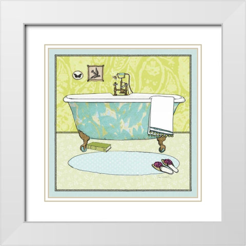 Soak Awhile - Tub White Modern Wood Framed Art Print with Double Matting by Schlabach, Sue