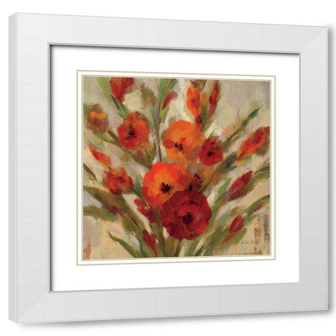 Crimson Blooms I White Modern Wood Framed Art Print with Double Matting by Vassileva, Silvia