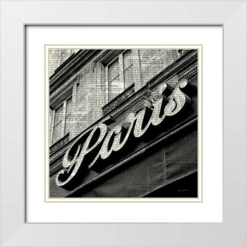 Newsprint Paris White Modern Wood Framed Art Print with Double Matting by Olivier, Marc