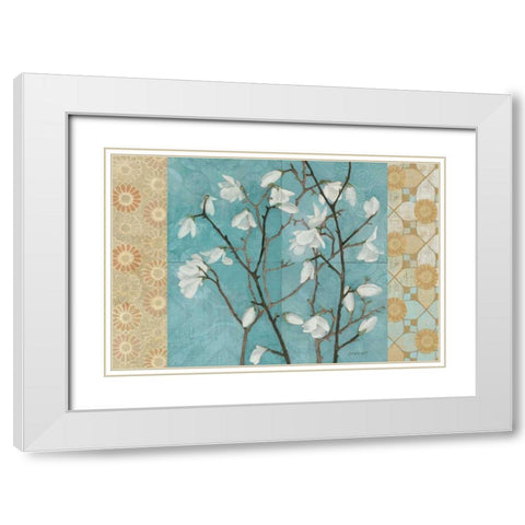 Patterned Magnolia Branch White Modern Wood Framed Art Print with Double Matting by Lovell, Kathrine