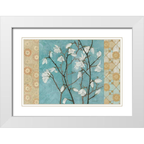 Patterned Magnolia Branch White Modern Wood Framed Art Print with Double Matting by Lovell, Kathrine