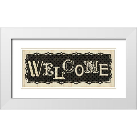 Room Signs IV - Welcome White Modern Wood Framed Art Print with Double Matting by Pela Studio