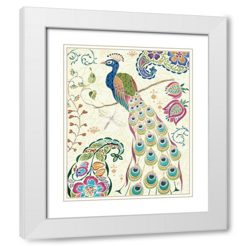 Peacock Fantasy III White Modern Wood Framed Art Print with Double Matting by Brissonnet, Daphne