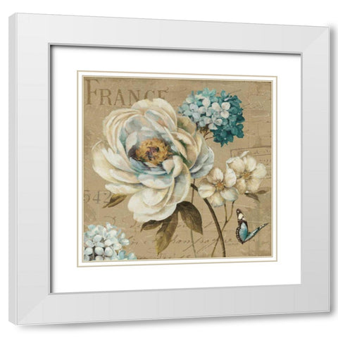 Marche de Fleurs Blue III White Modern Wood Framed Art Print with Double Matting by Audit, Lisa