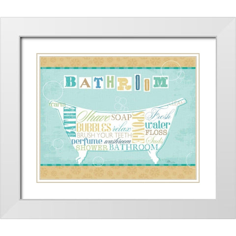 Bathroom Words I White Modern Wood Framed Art Print with Double Matting by Pela Studio