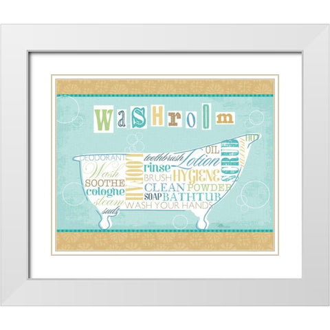 Bathroom Words II White Modern Wood Framed Art Print with Double Matting by Pela Studio