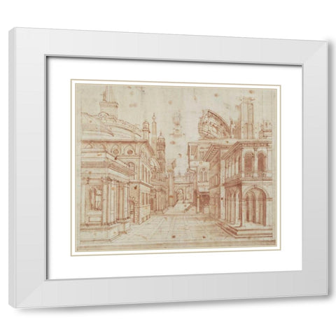 Roman Perspective White Modern Wood Framed Art Print with Double Matting by Peruzzi, Baldassare