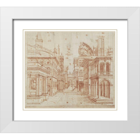 Roman Perspective White Modern Wood Framed Art Print with Double Matting by Peruzzi, Baldassare