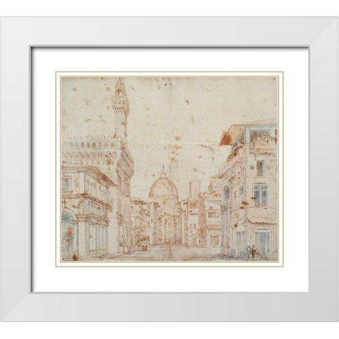 Firenze Perspective White Modern Wood Framed Art Print with Double Matting by Peruzzi, Baldassare
